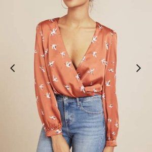 Bird Print Wrap Top